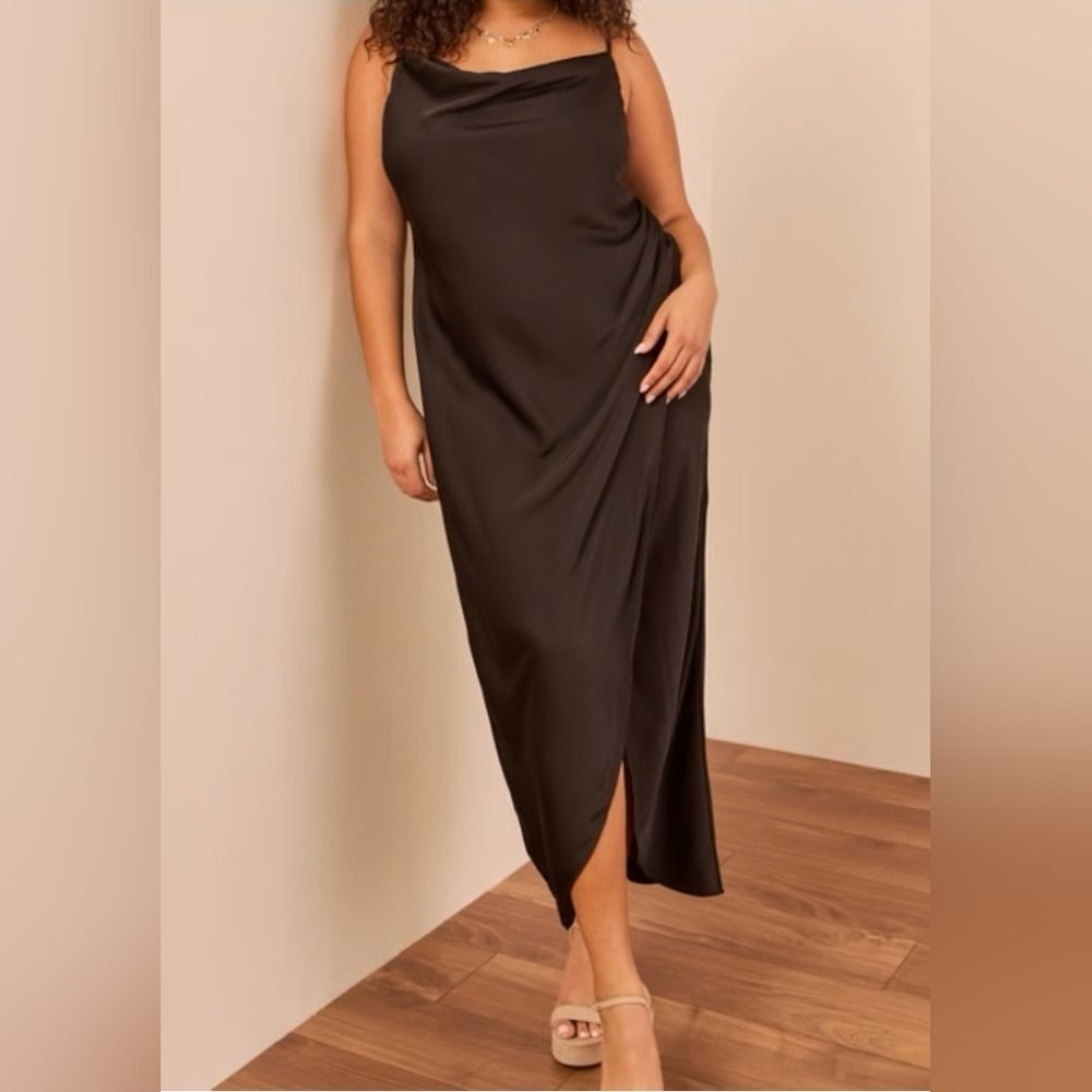 Arula Satin Drape Neck Maxi Slip Dress Plus Size 1X